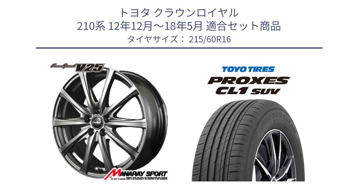 トヨタ クラウンロイヤル 210系 12年12月～18年5月 用セット商品です。MID EuroSpeed ユーロスピード V25 平座仕様(トヨタ車専用)  15インチ と トーヨー プロクセス CL1 SUV PROXES サマータイヤ 215/60R16 の組合せ商品です。