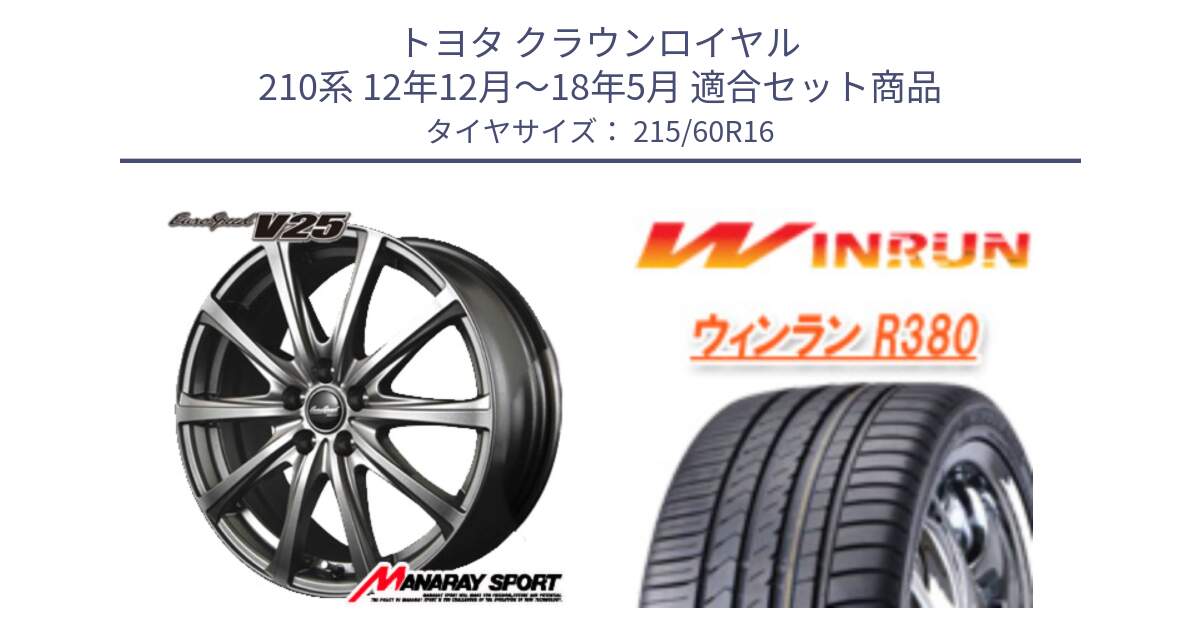 トヨタ クラウンロイヤル 210系 12年12月～18年5月 用セット商品です。MID EuroSpeed ユーロスピード V25 平座仕様(トヨタ車専用)  15インチ と R380 サマータイヤ 215/60R16 の組合せ商品です。