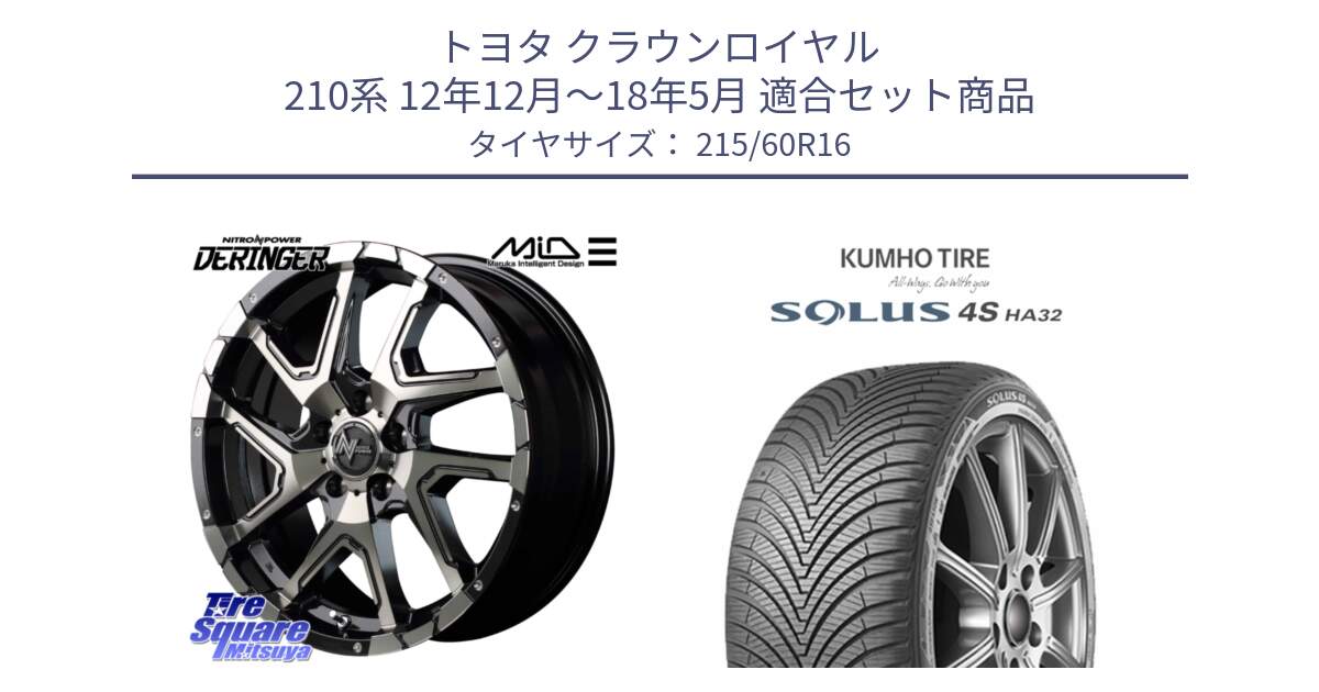 トヨタ クラウンロイヤル 210系 12年12月～18年5月 用セット商品です。MID ナイトロパワー  デリンジャー ホイール 16インチ と SOLUS 4S HA32 ソルウス オールシーズンタイヤ 215/60R16 の組合せ商品です。