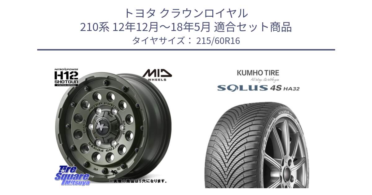 トヨタ クラウンロイヤル 210系 12年12月～18年5月 用セット商品です。MID ナイトロパワー H12 SHOTGUN TACTICAL EDITION ホイール 16インチ ◇参考画像 と SOLUS 4S HA32 ソルウス オールシーズンタイヤ 215/60R16 の組合せ商品です。