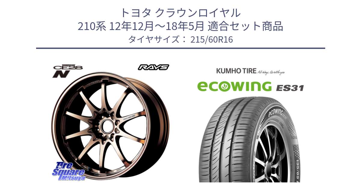 トヨタ クラウンロイヤル 210系 12年12月～18年5月 用セット商品です。【欠品次回2月末】 レイズ ボルクレーシング CE28N 10 SPOKE DESIGN ホイール 16インチ と ecoWING ES31 エコウィング サマータイヤ 215/60R16 の組合せ商品です。