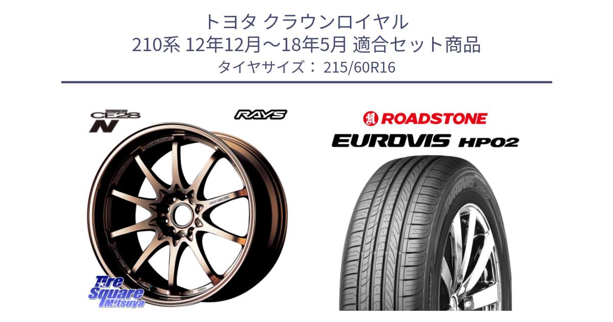 トヨタ クラウンロイヤル 210系 12年12月～18年5月 用セット商品です。【欠品次回2月末】 レイズ ボルクレーシング CE28N 10 SPOKE DESIGN ホイール 16インチ と ロードストーン EUROVIS HP02 サマータイヤ 215/60R16 の組合せ商品です。