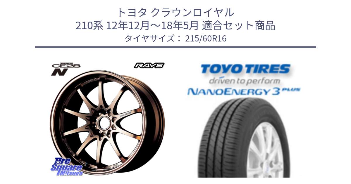 トヨタ クラウンロイヤル 210系 12年12月～18年5月 用セット商品です。【欠品次回2月末】 レイズ ボルクレーシング CE28N 10 SPOKE DESIGN ホイール 16インチ と トーヨー ナノエナジー3プラス サマータイヤ 215/60R16 の組合せ商品です。