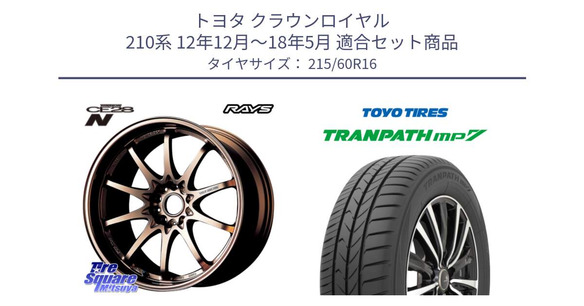 トヨタ クラウンロイヤル 210系 12年12月～18年5月 用セット商品です。【欠品次回2月末】 レイズ ボルクレーシング CE28N 10 SPOKE DESIGN ホイール 16インチ と トーヨー トランパス MP7 ミニバン TRANPATH サマータイヤ 215/60R16 の組合せ商品です。