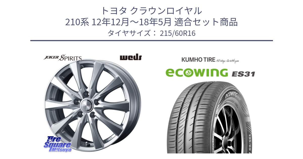 トヨタ クラウンロイヤル 210系 12年12月～18年5月 用セット商品です。ジョーカースピリッツ ホイール と ecoWING ES31 エコウィング サマータイヤ 215/60R16 の組合せ商品です。