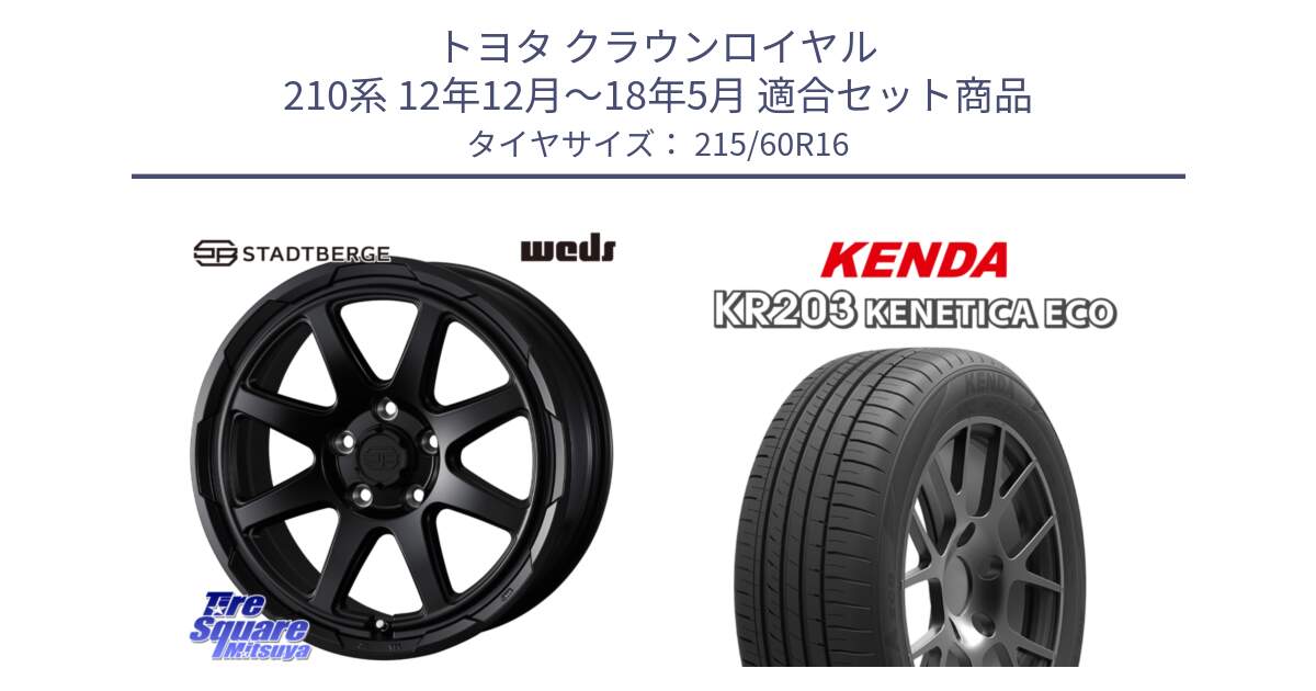 トヨタ クラウンロイヤル 210系 12年12月～18年5月 用セット商品です。STADTBERGE BLK ホイール 16インチ と ケンダ KENETICA ECO KR203 サマータイヤ 215/60R16 の組合せ商品です。