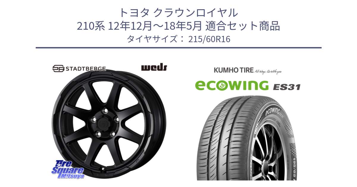 トヨタ クラウンロイヤル 210系 12年12月～18年5月 用セット商品です。STADTBERGE BLK ホイール 16インチ と ecoWING ES31 エコウィング サマータイヤ 215/60R16 の組合せ商品です。