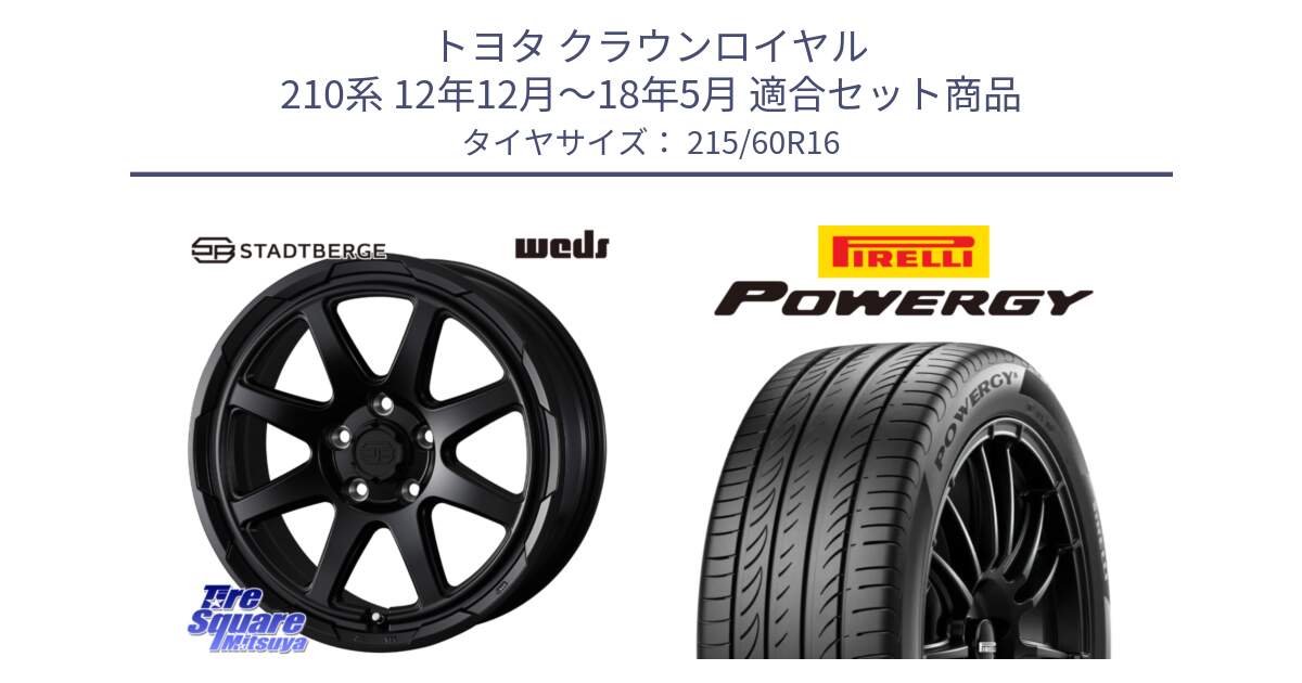 トヨタ クラウンロイヤル 210系 12年12月～18年5月 用セット商品です。STADTBERGE BLK ホイール 16インチ と POWERGY パワジー サマータイヤ  215/60R16 の組合せ商品です。