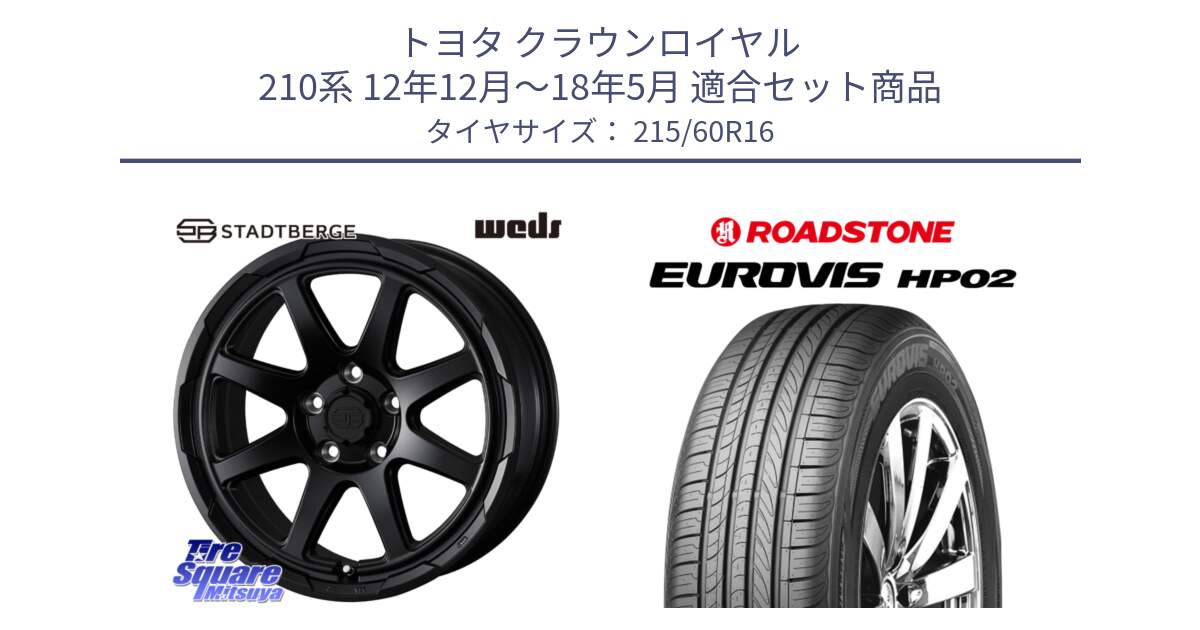 トヨタ クラウンロイヤル 210系 12年12月～18年5月 用セット商品です。STADTBERGE BLK ホイール 16インチ と ロードストーン EUROVIS HP02 サマータイヤ 215/60R16 の組合せ商品です。