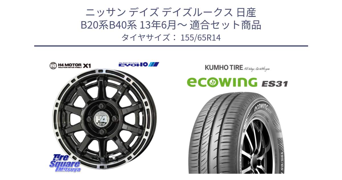 ニッサン デイズ デイズルークス 日産 B20系B40系 13年6月～ 用セット商品です。H4 MOTOR モーター X1  ホイール 14インチ と ecoWING ES31 エコウィング サマータイヤ 155/65R14 の組合せ商品です。