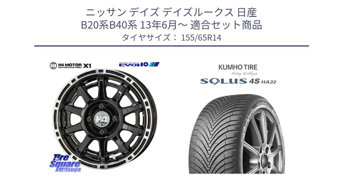 ニッサン デイズ デイズルークス 日産 B20系B40系 13年6月～ 用セット商品です。H4 MOTOR モーター X1  ホイール 14インチ と SOLUS 4S HA32 ソルウス オールシーズンタイヤ 155/65R14 の組合せ商品です。