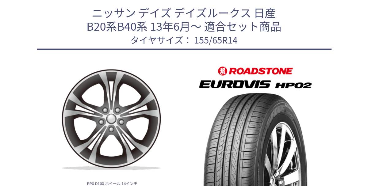 ニッサン デイズ デイズルークス 日産 B20系B40系 13年6月～ 用セット商品です。PPX D10X ホイール 14インチ と ロードストーン EUROVIS HP02 サマータイヤ 155/65R14 の組合せ商品です。