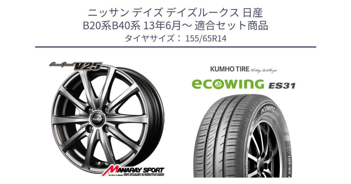 ニッサン デイズ デイズルークス 日産 B20系B40系 13年6月～ 用セット商品です。MID EuroSpeed ユーロスピード V25 ホイール 14インチ と ecoWING ES31 エコウィング サマータイヤ 155/65R14 の組合せ商品です。