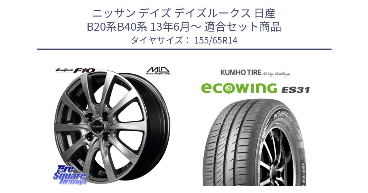 ニッサン デイズ デイズルークス 日産 B20系B40系 13年6月～ 用セット商品です。MID EuroSpeed F10 ホイール 4本 14インチ と ecoWING ES31 エコウィング サマータイヤ 155/65R14 の組合せ商品です。