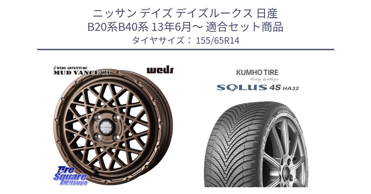 ニッサン デイズ デイズルークス 日産 B20系B40系 13年6月～ 用セット商品です。41153 マッドヴァンス MUD VANCE 09 BR ホイール 14インチ と SOLUS 4S HA32 ソルウス オールシーズンタイヤ 155/65R14 の組合せ商品です。