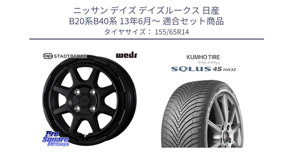 ニッサン デイズ デイズルークス 日産 B20系B40系 13年6月～ 用セット商品です。STADTBERGE BLK ホイール 14インチ と SOLUS 4S HA32 ソルウス オールシーズンタイヤ 155/65R14 の組合せ商品です。