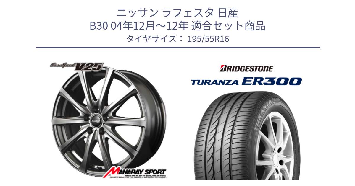 ニッサン ラフェスタ 日産 B30 04年12月～12年 用セット商品です。MID EuroSpeed ユーロスピード V25 ホイール 16インチ と 22年製 ★ TURANZA ER300A eco BMW承認 並行 195/55R16 の組合せ商品です。