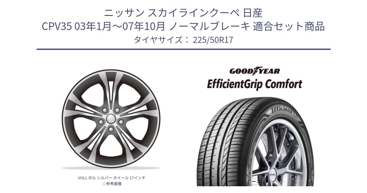 ニッサン スカイラインクーペ 日産 CPV35 03年1月～07年10月 ノーマルブレーキ 用セット商品です。VOLL ボル シルバー ホイール 17インチ◇参考画像 と EffcientGrip Comfort サマータイヤ 225/50R17 の組合せ商品です。