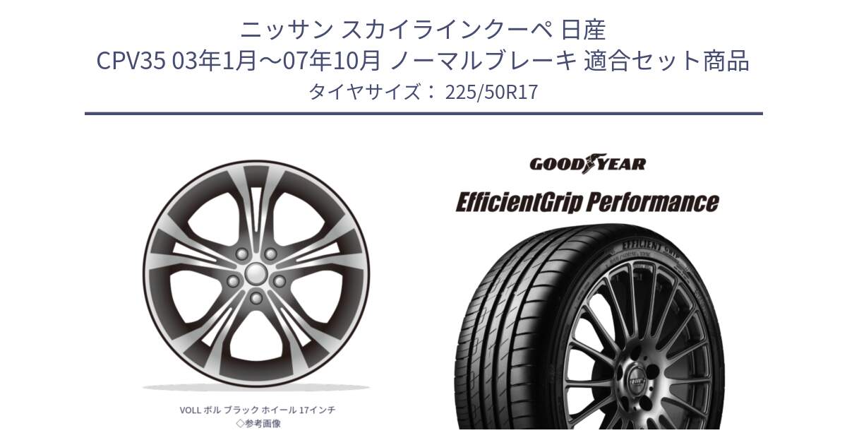 ニッサン スカイラインクーペ 日産 CPV35 03年1月～07年10月 ノーマルブレーキ 用セット商品です。VOLL ボル ブラック ホイール 17インチ◇参考画像 と EfficientGrip Performance エフィシェントグリップ パフォーマンス MO 正規品 新車装着 サマータイヤ 225/50R17 の組合せ商品です。