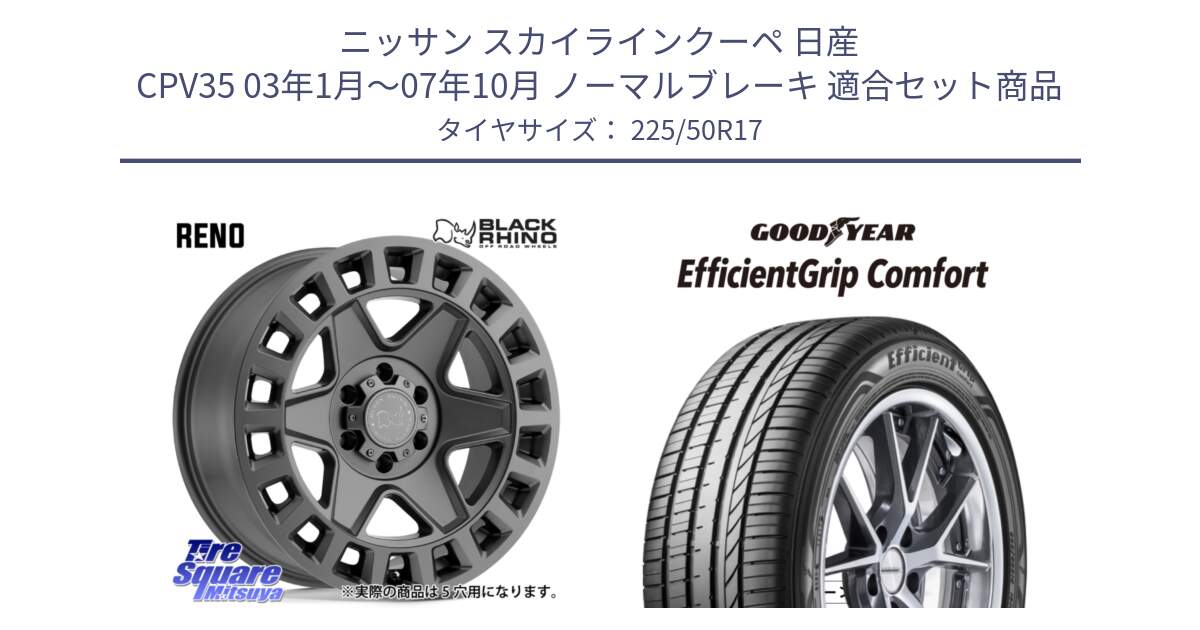 ニッサン スカイラインクーペ 日産 CPV35 03年1月～07年10月 ノーマルブレーキ 用セット商品です。YORK ブラックライノ ヨーク GM 17インチ と EffcientGrip Comfort サマータイヤ 225/50R17 の組合せ商品です。