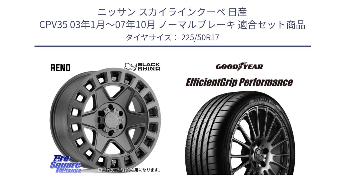 ニッサン スカイラインクーペ 日産 CPV35 03年1月～07年10月 ノーマルブレーキ 用セット商品です。YORK ブラックライノ ヨーク GM 17インチ と EfficientGrip Performance エフィシェントグリップ パフォーマンス MO 正規品 新車装着 サマータイヤ 225/50R17 の組合せ商品です。