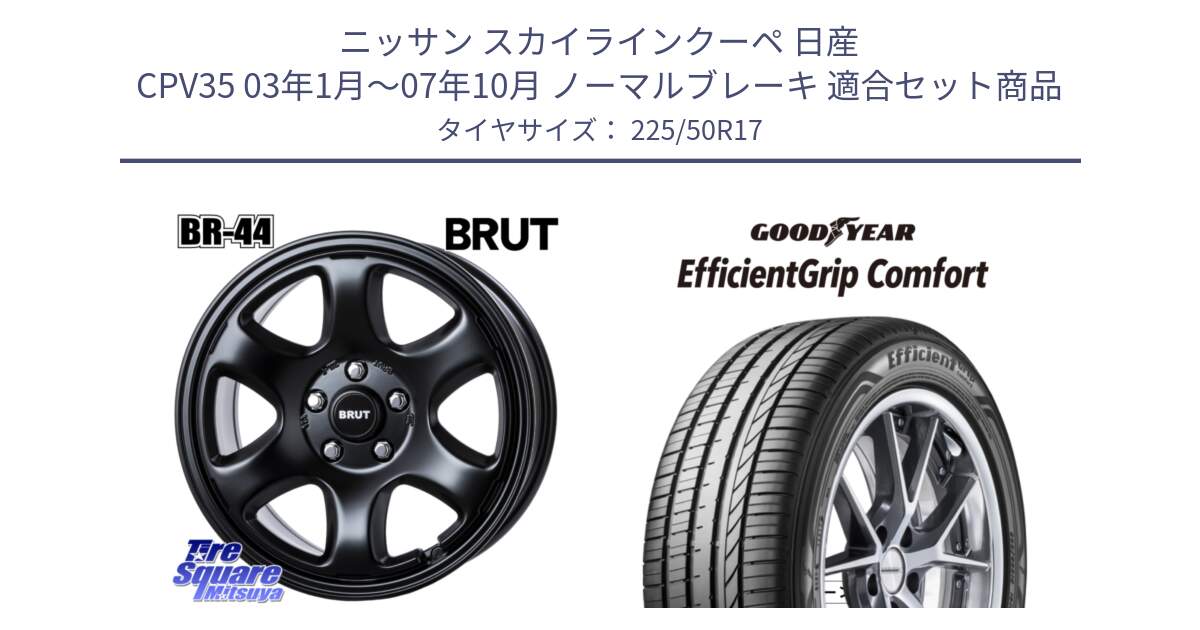 ニッサン スカイラインクーペ 日産 CPV35 03年1月～07年10月 ノーマルブレーキ 用セット商品です。ブルート BR-44 BR44 BK ホイール 17インチ と EffcientGrip Comfort サマータイヤ 225/50R17 の組合せ商品です。