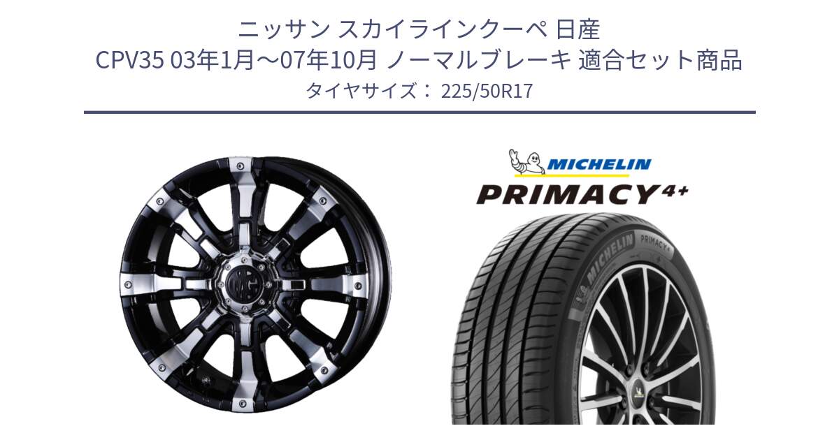 ニッサン スカイラインクーペ 日産 CPV35 03年1月～07年10月 ノーマルブレーキ 用セット商品です。クリムソン BEAST ビースト ホイール 17インチ と PRIMACY4+ プライマシー4+ 98Y XL DT 正規 225/50R17 の組合せ商品です。