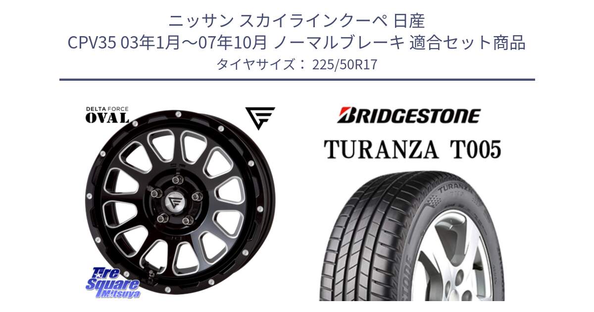 ニッサン スカイラインクーペ 日産 CPV35 03年1月～07年10月 ノーマルブレーキ 用セット商品です。デルタフォース オーバル 7J ホイール 17インチ と 23年製 AO TURANZA T005 アウディ承認 並行 225/50R17 の組合せ商品です。