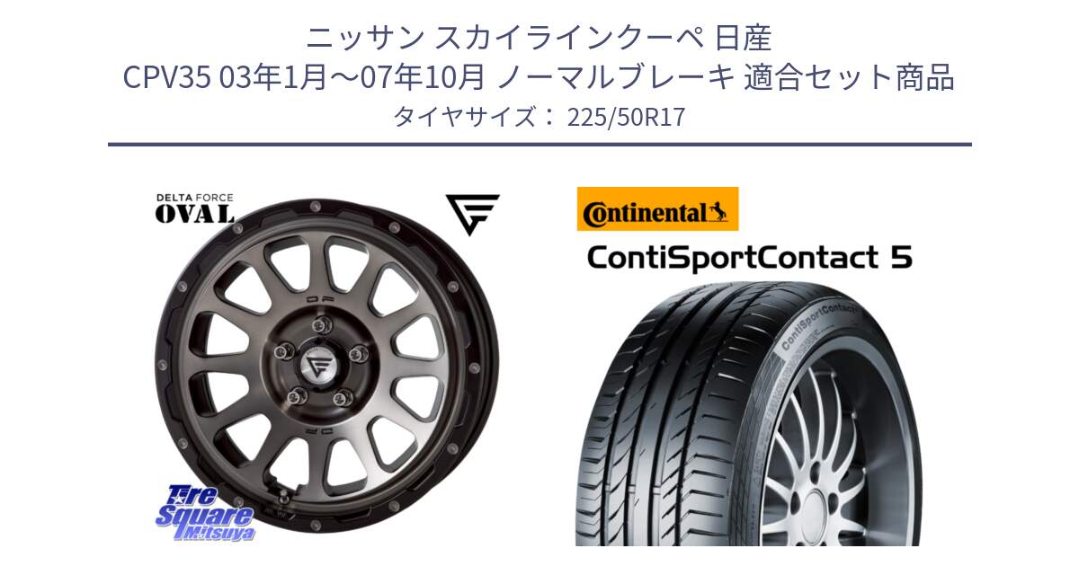 ニッサン スカイラインクーペ 日産 CPV35 03年1月～07年10月 ノーマルブレーキ 用セット商品です。デルタフォース オーバル 7J ホイール 17インチ と 23年製 MO ContiSportContact 5 メルセデスベンツ承認 CSC5 並行 225/50R17 の組合せ商品です。