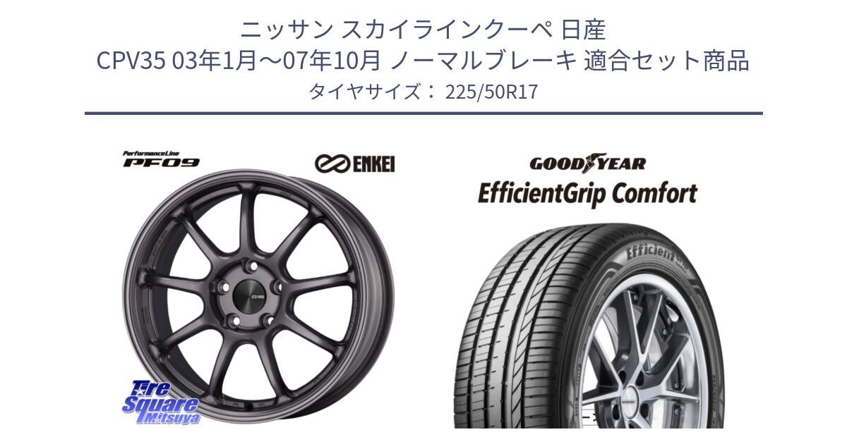 ニッサン スカイラインクーペ 日産 CPV35 03年1月～07年10月 ノーマルブレーキ 用セット商品です。PerformanceLine PF09 ホイール 4本 17インチ と EffcientGrip Comfort サマータイヤ 225/50R17 の組合せ商品です。