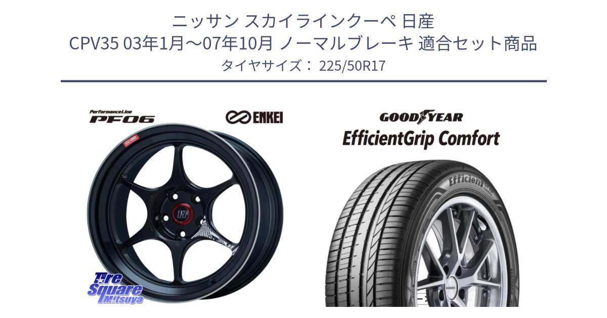 ニッサン スカイラインクーペ 日産 CPV35 03年1月～07年10月 ノーマルブレーキ 用セット商品です。エンケイ PerformanceLine PF06 BK ホイール 17インチ と EffcientGrip Comfort サマータイヤ 225/50R17 の組合せ商品です。