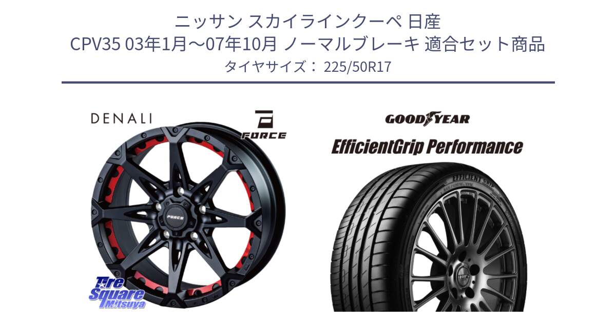 ニッサン スカイラインクーペ 日産 CPV35 03年1月～07年10月 ノーマルブレーキ 用セット商品です。フォース DENALI デナリー BK 17インチ と EfficientGrip Performance エフィシェントグリップ パフォーマンス MO 正規品 新車装着 サマータイヤ 225/50R17 の組合せ商品です。