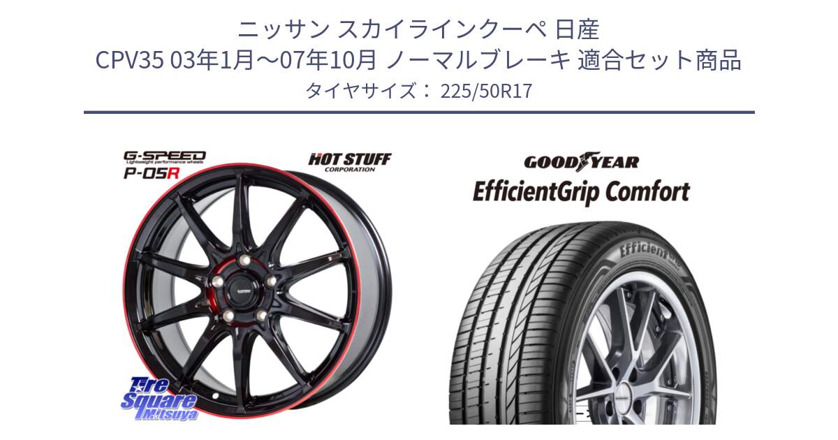 ニッサン スカイラインクーペ 日産 CPV35 03年1月～07年10月 ノーマルブレーキ 用セット商品です。軽量設計 G.SPEED P-05R P05R RED  ホイール 17インチ と EffcientGrip Comfort サマータイヤ 225/50R17 の組合せ商品です。