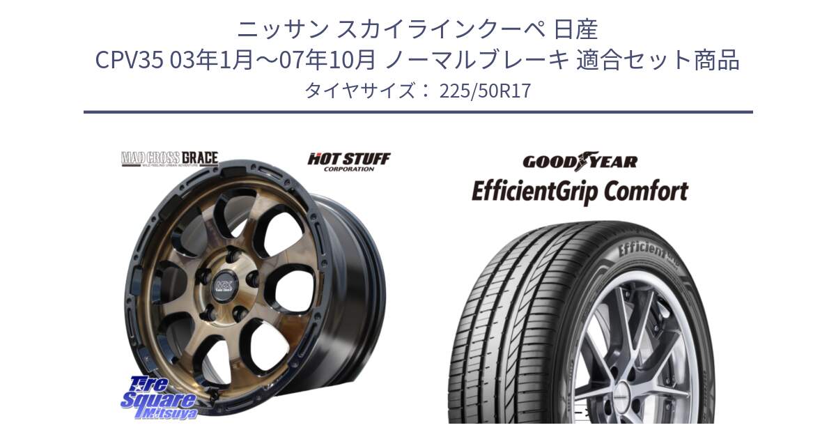 ニッサン スカイラインクーペ 日産 CPV35 03年1月～07年10月 ノーマルブレーキ 用セット商品です。マッドクロス グレイス BR 5H 在庫● ホイール 17インチ と EffcientGrip Comfort サマータイヤ 225/50R17 の組合せ商品です。