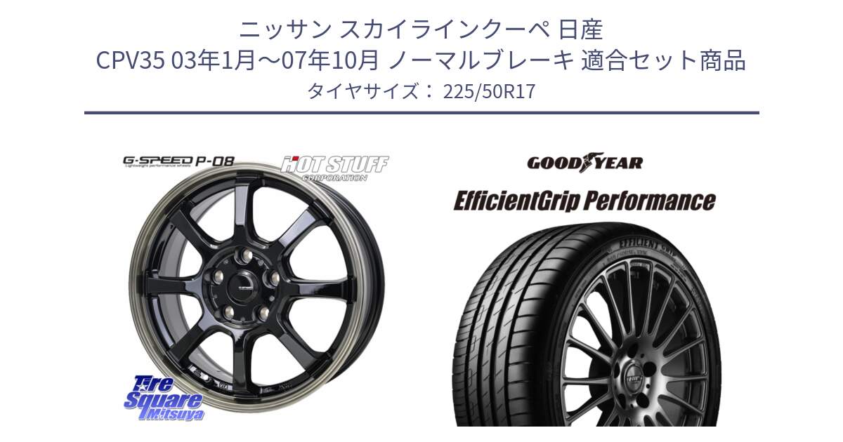 ニッサン スカイラインクーペ 日産 CPV35 03年1月～07年10月 ノーマルブレーキ 用セット商品です。G-SPEED P-08 ホイール 17インチ と EfficientGrip Performance エフィシェントグリップ パフォーマンス MO 正規品 新車装着 サマータイヤ 225/50R17 の組合せ商品です。