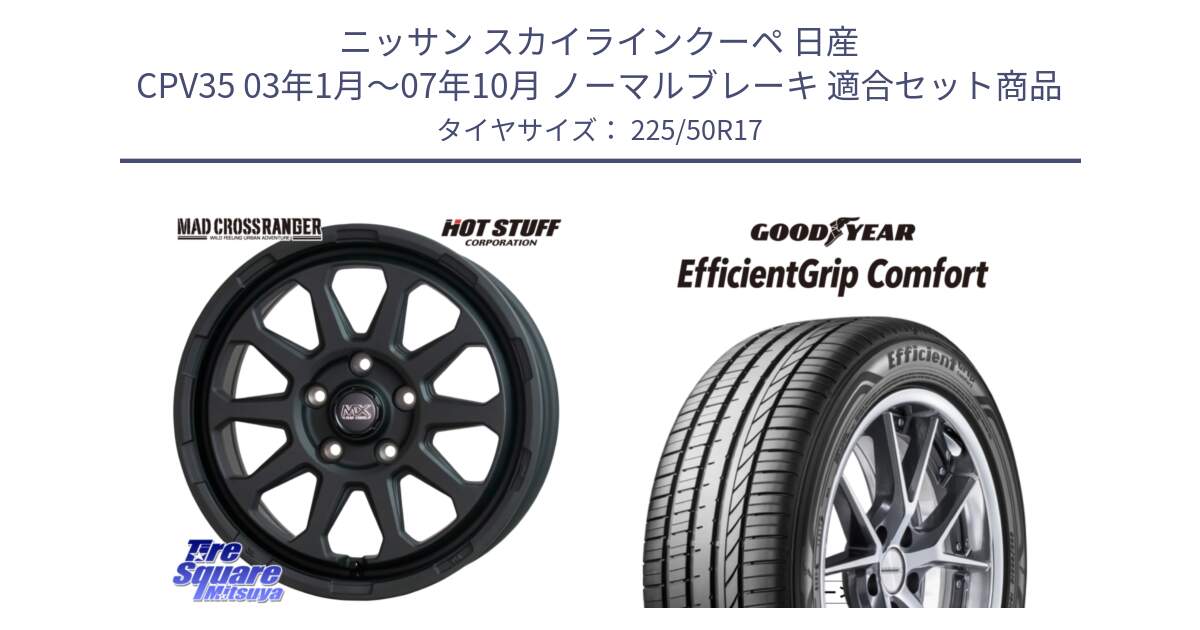 ニッサン スカイラインクーペ 日産 CPV35 03年1月～07年10月 ノーマルブレーキ 用セット商品です。マッドクロス レンジャー ブラック 5H ホイール 17インチ と EffcientGrip Comfort サマータイヤ 225/50R17 の組合せ商品です。