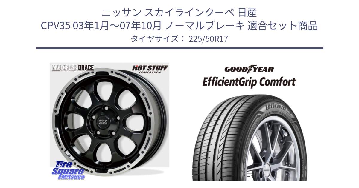 ニッサン スカイラインクーペ 日産 CPV35 03年1月～07年10月 ノーマルブレーキ 用セット商品です。マッドクロス グレイス BK 5H 在庫● ホイール 17インチ と EffcientGrip Comfort サマータイヤ 225/50R17 の組合せ商品です。