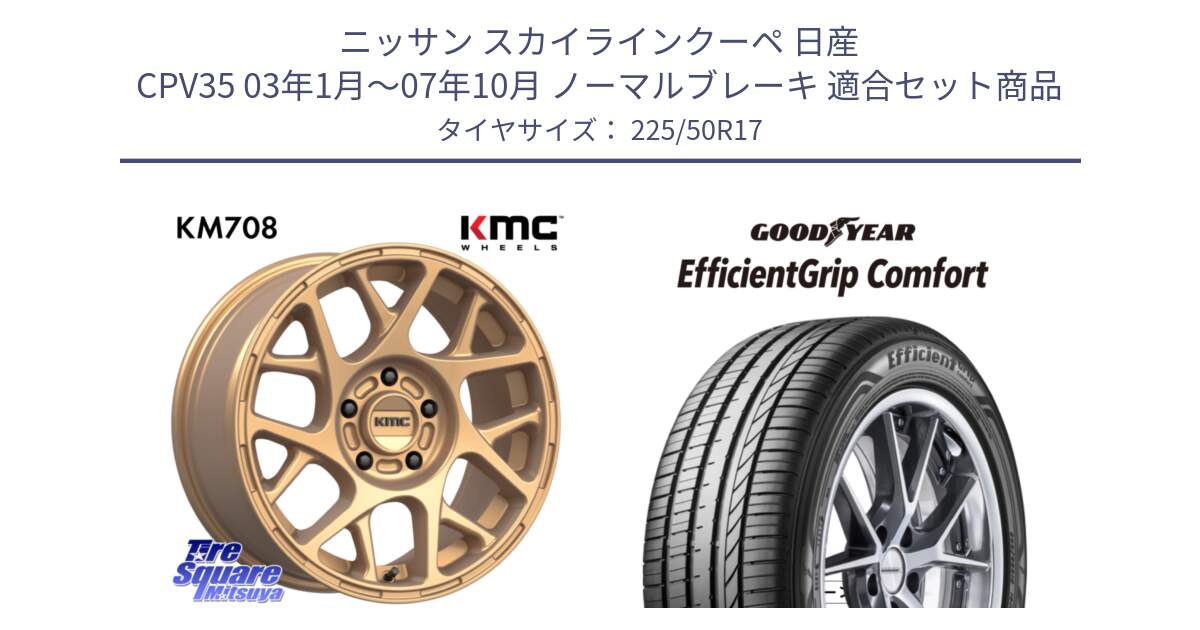 ニッサン スカイラインクーペ 日産 CPV35 03年1月～07年10月 ノーマルブレーキ 用セット商品です。KM708 BULLY ホイール 17インチ 専用Nut別売 と EffcientGrip Comfort サマータイヤ 225/50R17 の組合せ商品です。