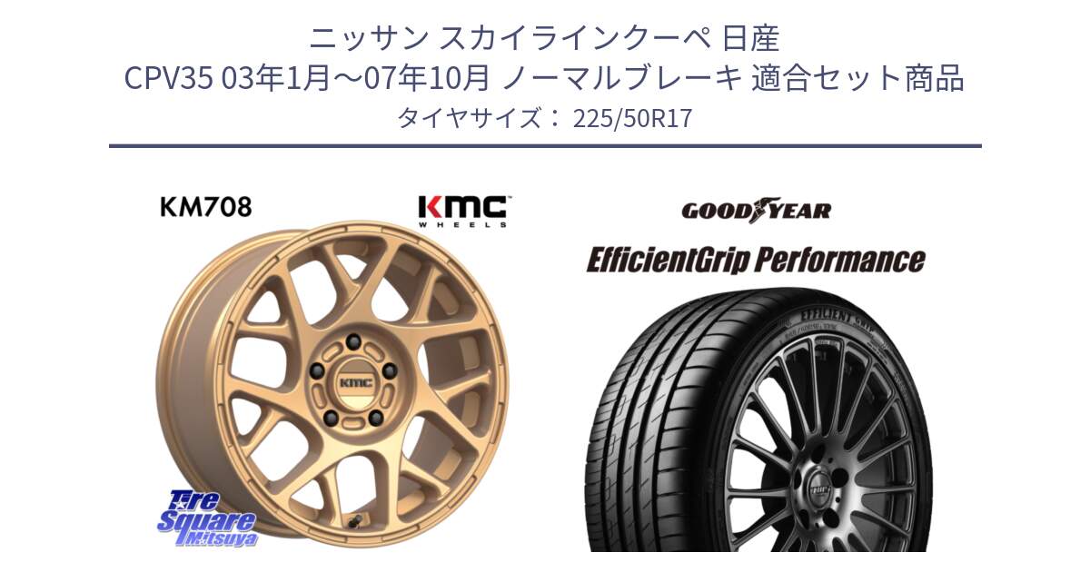 ニッサン スカイラインクーペ 日産 CPV35 03年1月～07年10月 ノーマルブレーキ 用セット商品です。KM708 BULLY ホイール 17インチ 専用Nut別売 と EfficientGrip Performance エフィシェントグリップ パフォーマンス MO 正規品 新車装着 サマータイヤ 225/50R17 の組合せ商品です。