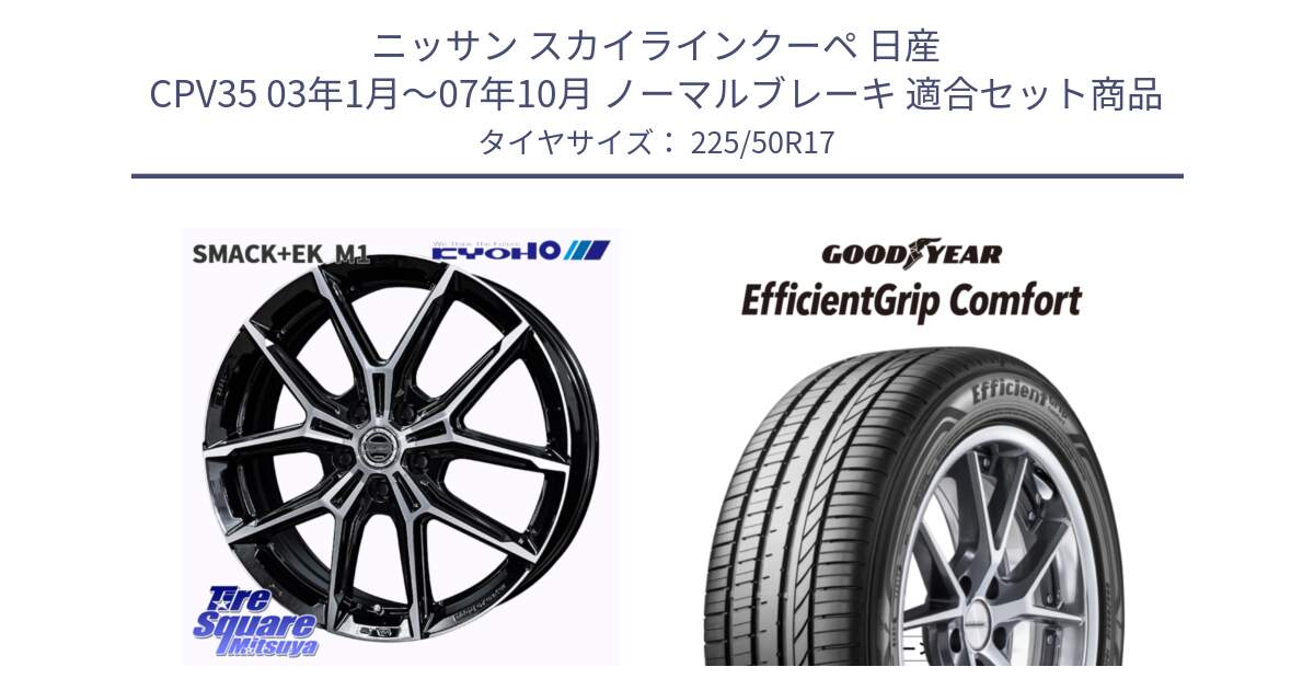 ニッサン スカイラインクーペ 日産 CPV35 03年1月～07年10月 ノーマルブレーキ 用セット商品です。SMACK +EK M1 ホイール 17インチ と EffcientGrip Comfort サマータイヤ 225/50R17 の組合せ商品です。