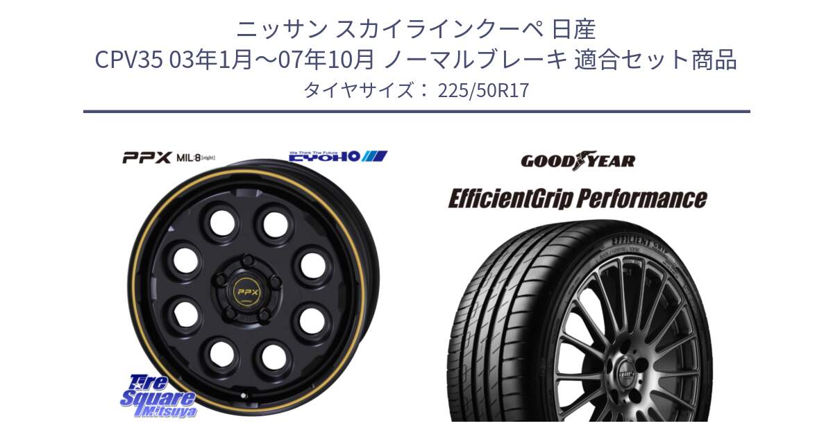 ニッサン スカイラインクーペ 日産 CPV35 03年1月～07年10月 ノーマルブレーキ 用セット商品です。PPX MIL:8 ホイール 4本 17インチ と EfficientGrip Performance エフィシェントグリップ パフォーマンス MO 正規品 新車装着 サマータイヤ 225/50R17 の組合せ商品です。