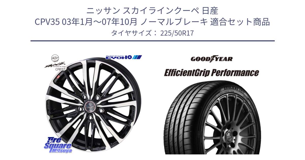 ニッサン スカイラインクーペ 日産 CPV35 03年1月～07年10月 ノーマルブレーキ 用セット商品です。SMACK CREST ホイール 4本 17インチ と EfficientGrip Performance エフィシェントグリップ パフォーマンス MO 正規品 新車装着 サマータイヤ 225/50R17 の組合せ商品です。