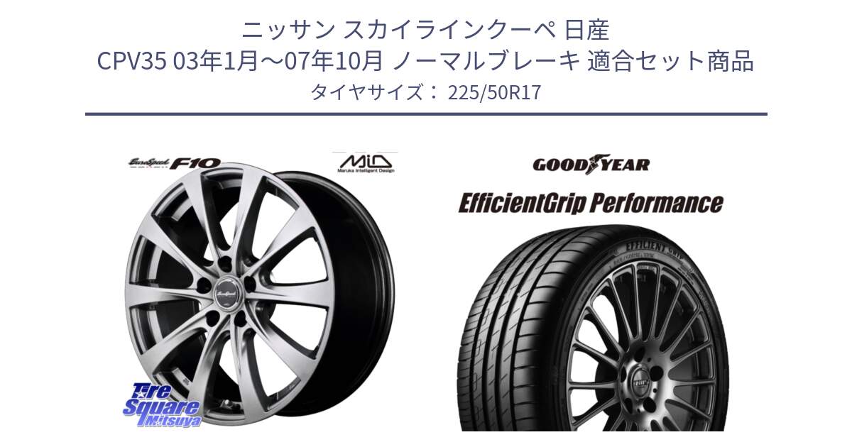 ニッサン スカイラインクーペ 日産 CPV35 03年1月～07年10月 ノーマルブレーキ 用セット商品です。MID EuroSpeed F10 ホイール 4本 17インチ と EfficientGrip Performance エフィシェントグリップ パフォーマンス MO 正規品 新車装着 サマータイヤ 225/50R17 の組合せ商品です。