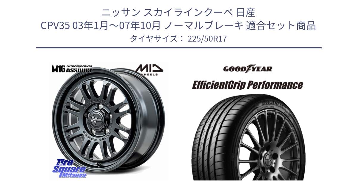 ニッサン スカイラインクーペ 日産 CPV35 03年1月～07年10月 ノーマルブレーキ 用セット商品です。NITRO POWER M16 ASSAULT ホイール 17インチ と EfficientGrip Performance エフィシェントグリップ パフォーマンス MO 正規品 新車装着 サマータイヤ 225/50R17 の組合せ商品です。