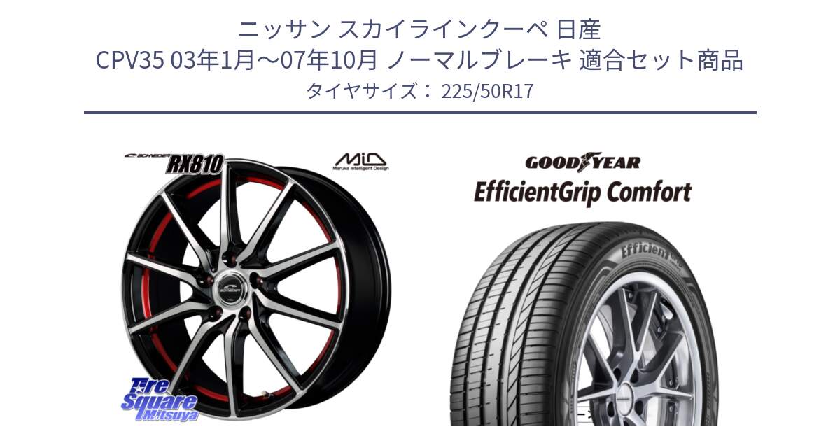 ニッサン スカイラインクーペ 日産 CPV35 03年1月～07年10月 ノーマルブレーキ 用セット商品です。MID SCHNEIDER RX810 レッド ホイール 17インチ と EffcientGrip Comfort サマータイヤ 225/50R17 の組合せ商品です。