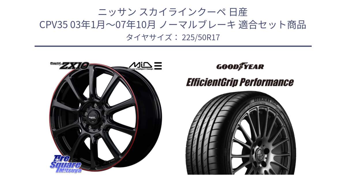 ニッサン スカイラインクーペ 日産 CPV35 03年1月～07年10月 ノーマルブレーキ 用セット商品です。MID ラピッドパフォーマンス ZX10 ホイール 17インチ と EfficientGrip Performance エフィシェントグリップ パフォーマンス MO 正規品 新車装着 サマータイヤ 225/50R17 の組合せ商品です。