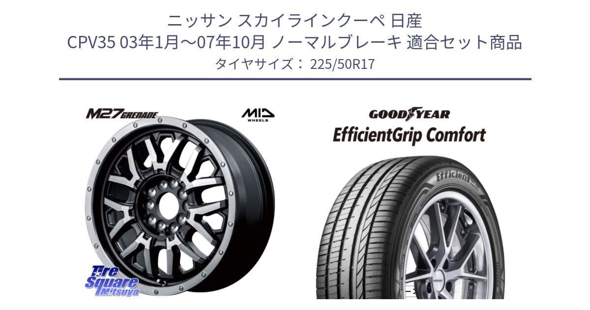 ニッサン スカイラインクーペ 日産 CPV35 03年1月～07年10月 ノーマルブレーキ 用セット商品です。NITRO POWER ナイトロパワー M27 GRENADE グレネード 5ホールマルチ と EffcientGrip Comfort サマータイヤ 225/50R17 の組合せ商品です。