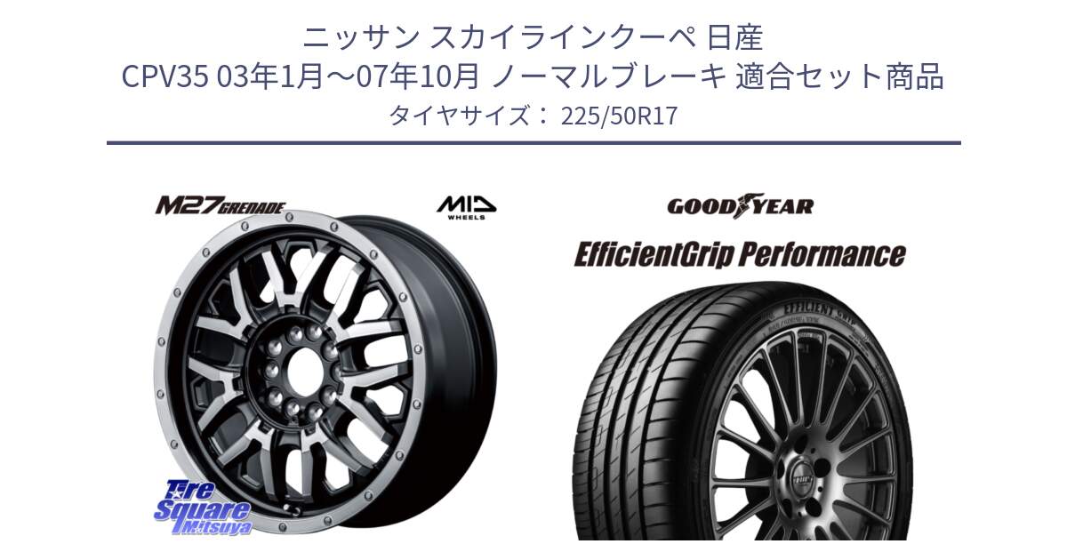 ニッサン スカイラインクーペ 日産 CPV35 03年1月～07年10月 ノーマルブレーキ 用セット商品です。NITRO POWER ナイトロパワー M27 GRENADE グレネード 5ホールマルチ と EfficientGrip Performance エフィシェントグリップ パフォーマンス MO 正規品 新車装着 サマータイヤ 225/50R17 の組合せ商品です。