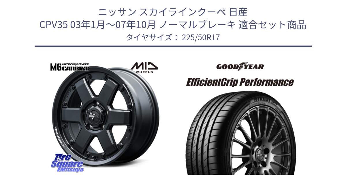 ニッサン スカイラインクーペ 日産 CPV35 03年1月～07年10月 ノーマルブレーキ 用セット商品です。NITRO POWER M6 CARBINE ホイール 17インチ と EfficientGrip Performance エフィシェントグリップ パフォーマンス MO 正規品 新車装着 サマータイヤ 225/50R17 の組合せ商品です。