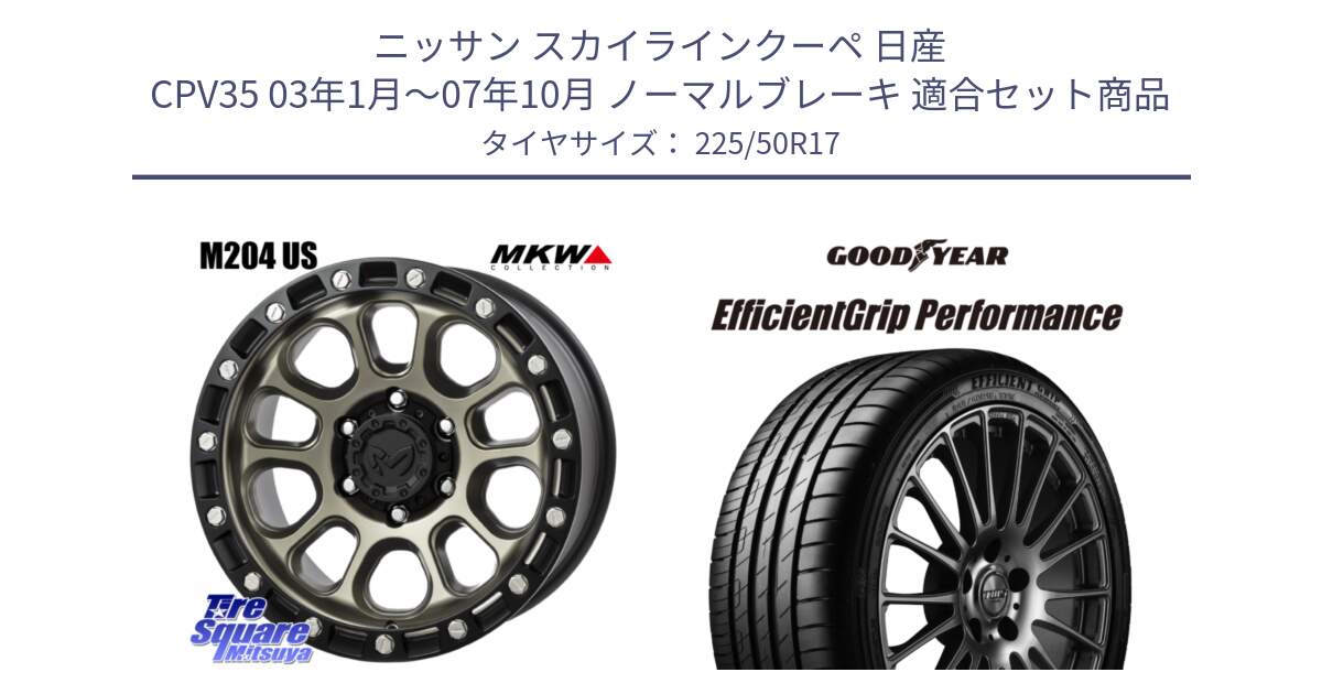 ニッサン スカイラインクーペ 日産 CPV35 03年1月～07年10月 ノーマルブレーキ 用セット商品です。M204 コヨーテブロンズ ホイール 17インチ と EfficientGrip Performance エフィシェントグリップ パフォーマンス MO 正規品 新車装着 サマータイヤ 225/50R17 の組合せ商品です。